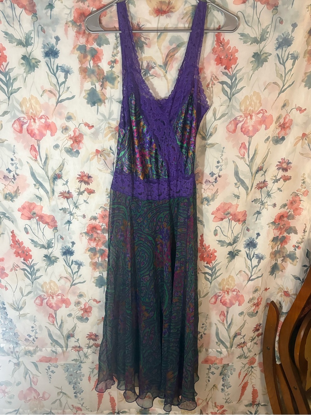 Vintage Purple Paisley Lace Chemise Slip